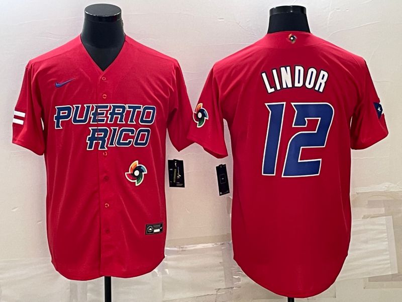 Men 2023 World Cub #12 Lindor Red Nike MLB Jersey8->more jerseys->MLB Jersey